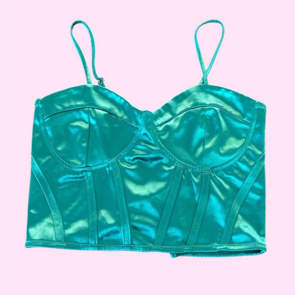 Mixed Threads Sz XS Turquoise satin corset top lace up top y2k 2000’s